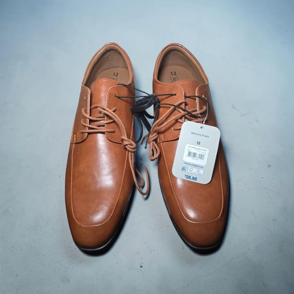 George Mens Tommy Dress Oxford Cognac Brown Lace Up Memory Foam Shoes Size 12
